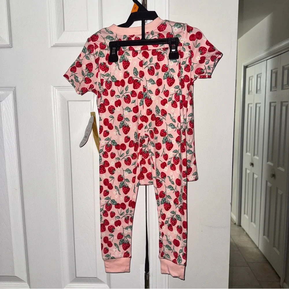 Wonder Nation Toddler Girl Pajama Set 4T  Pink Strawberry Cotton Snug Fit 2pc